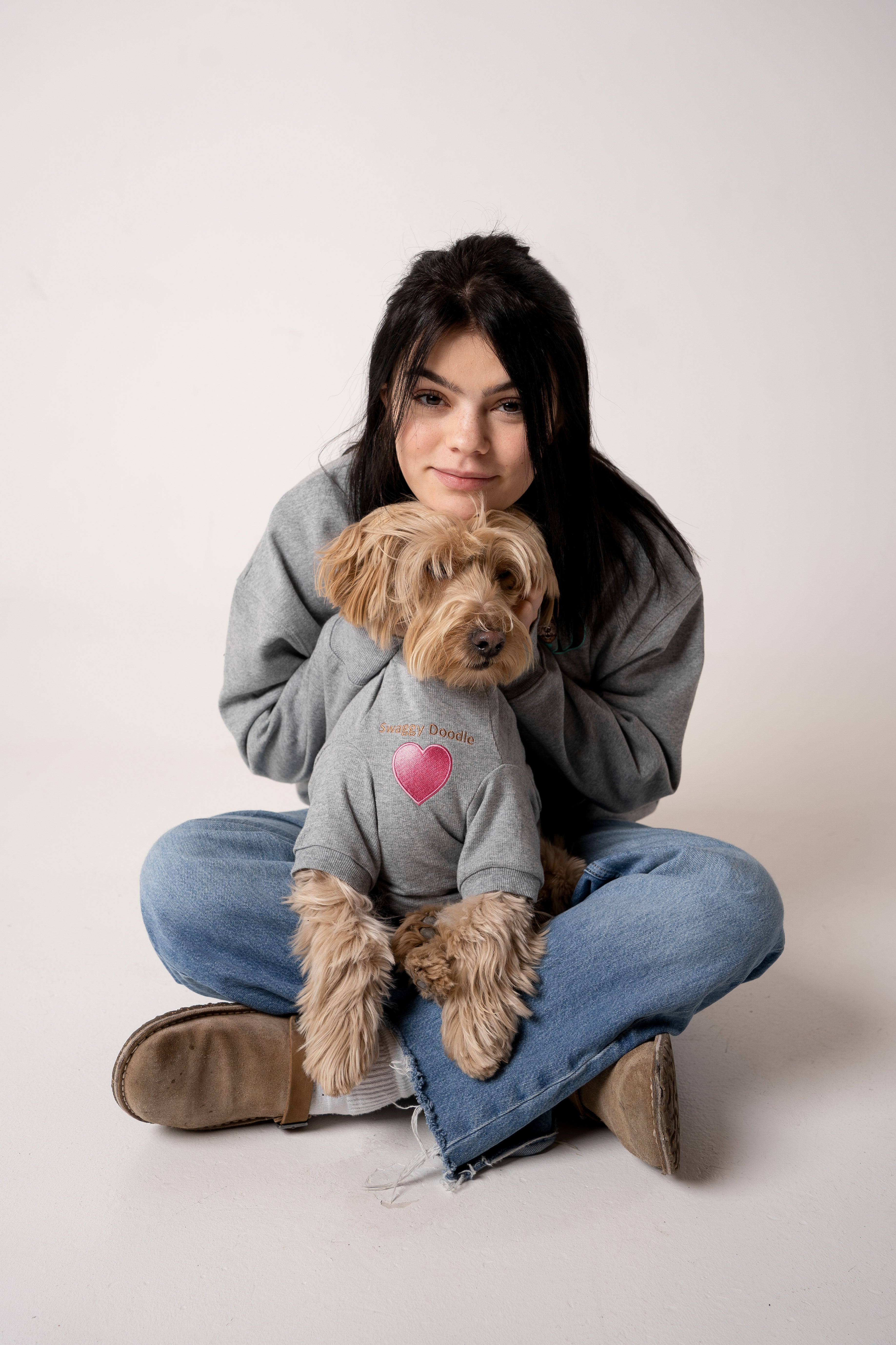 Ladies heart sweatshirt set Gray 