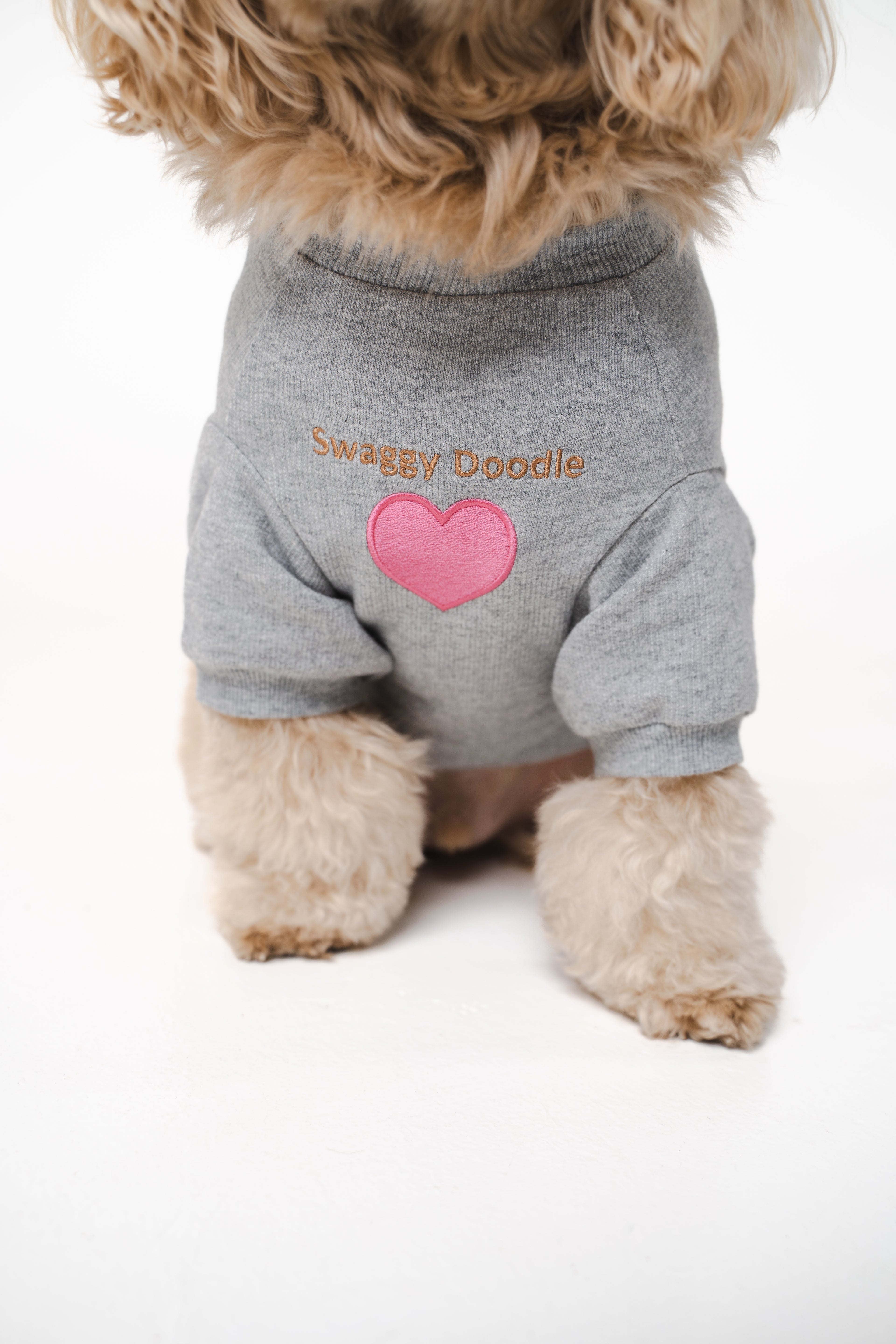 Dog's Pink Heart Patched Sweatshirt gray